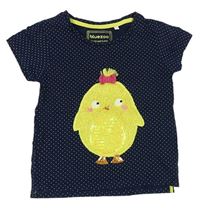 Tmavomodré puntíkované tričko s kuřetem s flitry Bluezoo