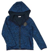 Modro-černá melírovaná pletená propínací mikina s nášivkou a kapucí Infinity Kids