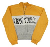 Hořčicovo-bílo-šedá crop mikina s nápisem H&M
