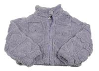 Lila chlupatá propínací crop mikina se srdíčky Shein