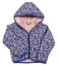 Modrá květovaná šusťáková zateplená bunda s kapucí M&S