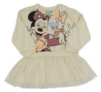 Nové - Krémové teplákovo/tylové šaty s Minnie a Daisy Disney