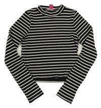 Černo-bílé pruhované žebrované crop triko Yd.