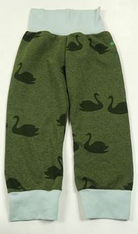 Khaki melírované tepláky s labutěmi