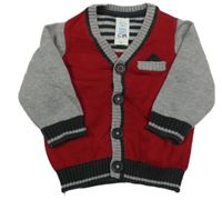 Červeno-šedý propínací svetr C&A