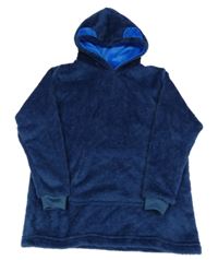 Tmavomodrá chlupatá mikina s kapucí s oušky