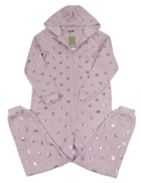 Nové - Lila puntíkatá fleecová kombinéza s kapucí Pepperts