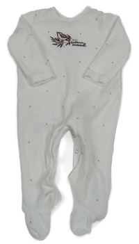 Bílý puntíkatý sametový overal s ptáčkem So Cute