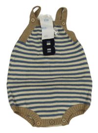 Nové - Béžovo-tmavomodré pruhované pletené laclové kraťasy