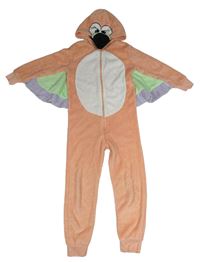 Kostým - Meruňkovo-bílá chlupatá kombinéza s kapucí - plameňák