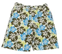 Bílo-khaki-modré květované plážové kraťasy Alive