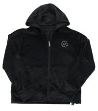 Nové - Černá plyšová propínací mikina s květinou z kamínků a kapucí Dunnes