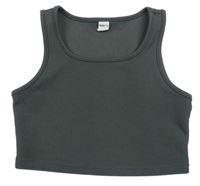 Antracitový žebrovaný crop top Shein