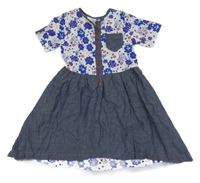 Bílo-tmavomodré šaty s květinami a kapsou M&S