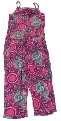 Růžový vzorovaný lehký culottes overal s volánem Pepperts