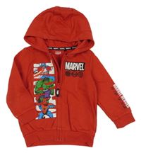 Červená propínací mikina s Marvel hrdiny a kapucí Marvel