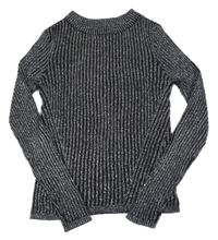 Černo-stříbrný žebrovaný lehký svetr H&M