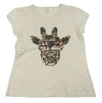 Béžové melírované tričko s žirafou z flitrů 