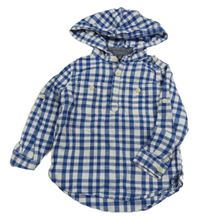 Bílo-modrá kostkovaná polo košile s kapucí GAP