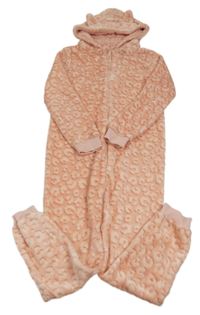 Růžová leopardí chlupatá kombinéza s kaucí Primark
