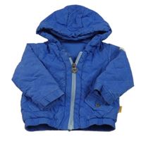 Modrá prošívaná šusťáková zateplená bunda s kapucí 