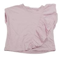 Světlerůžové crop tričko s volánky Zara