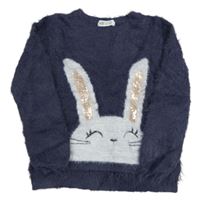 Tmavomodrý chlupatý svetr s králíkem H&M