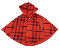 Červeno-černé kostkované pončo s kapucí 