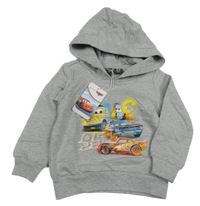 Nové - šedá melírovaná mikina s Cars a kapucí 