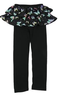 Černé legíny s našitou sukní s barevnými motýlky 