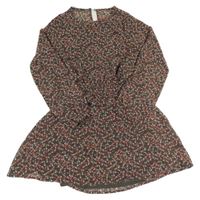 Tmavošedo-červené květované šifonové šaty Yigga