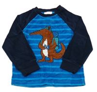 Modro-tmavomodré pruhované sametové pyžamové triko s obrázkem C&A