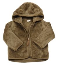 Hnědá plyšová propínací mikina s kapucí H&M