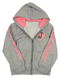 Šedo-růžová propínací mikina s kapucí 