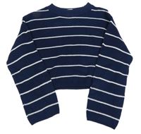 Tmavomodrý pruhovaný crop svetr H&M
