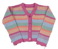 Růžovo-barevný pruhovaný propínací crop svetr Nutmeg