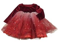 Rubínové sametové šaty s tylovou sukní 