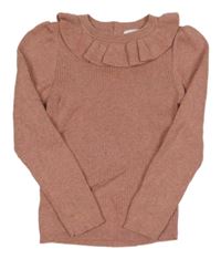 Starorůžový žebrovaný lehký svetr s volánkem Next