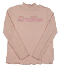 Světlerůžové žebrované triko s nápisem a kamínky George