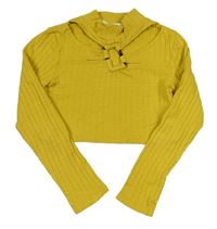 Hořčicové žebrované crop triko Matalan