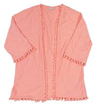 Růžový cardigan s pompomy Matalan