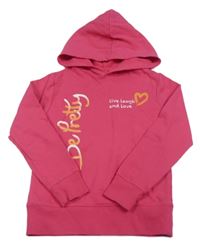 Růžová mikina s nápisy a kapucí 