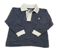 Tmavomodro-bílé pruhované polo triko s výšivkou