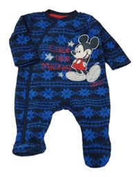 Modro-tmavomodrý fleecový overal s Mickeym a norským vzorem George