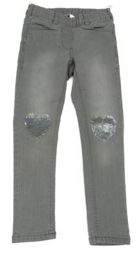Šedé džegíny se srdíčky z flitrů C&A