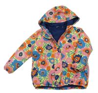 Žluto-růžovo-modrá květovaná šusťáková zateplená bunda s kapucí Miniclub