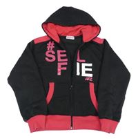 Černo-růžová propínací mikina s nápisem a kapucí 