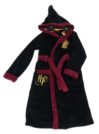 Černo-vínový plyšový župan s nášivkou - Harry Potter a kapucí character