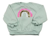 Mintová mikina s duhou z flitrů H&M