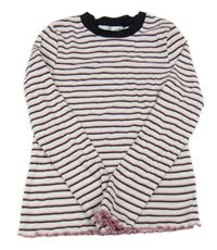 Bílo-černo-růžové pruhované žebrované triko M&S